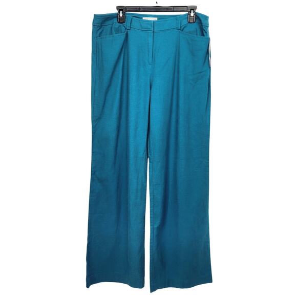 NWT Pendleton Dark Turquoise Linen Blend Wide Straight Leg Pants Women's 14 - Picture 1 of 11